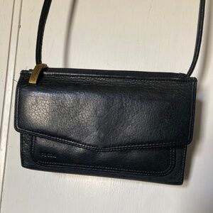 Fossil Black Leather Wallet With Removable Strap 8” x 5”